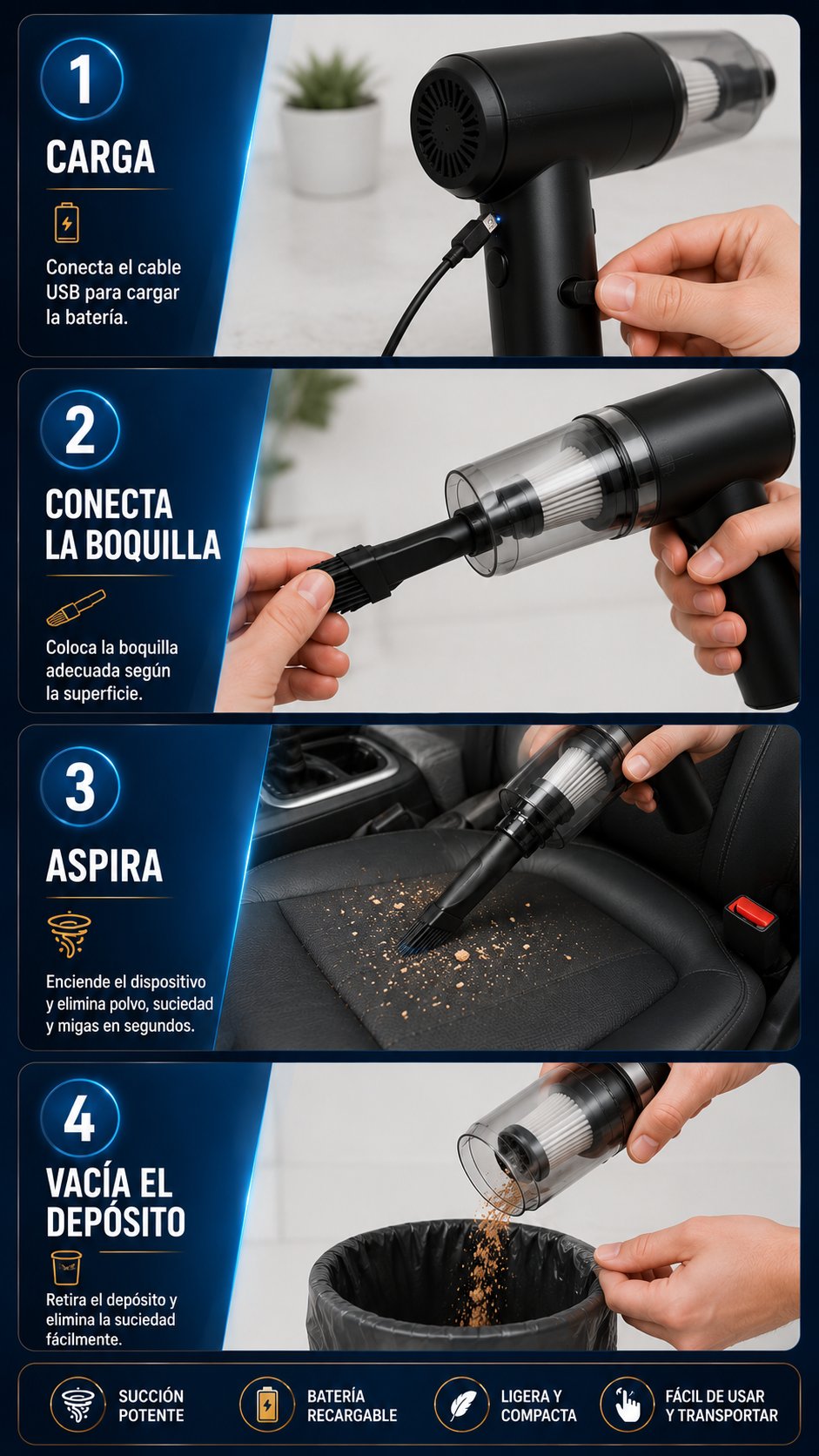 Mini Aspiradora Portátil Recargable — Auto y Hogar