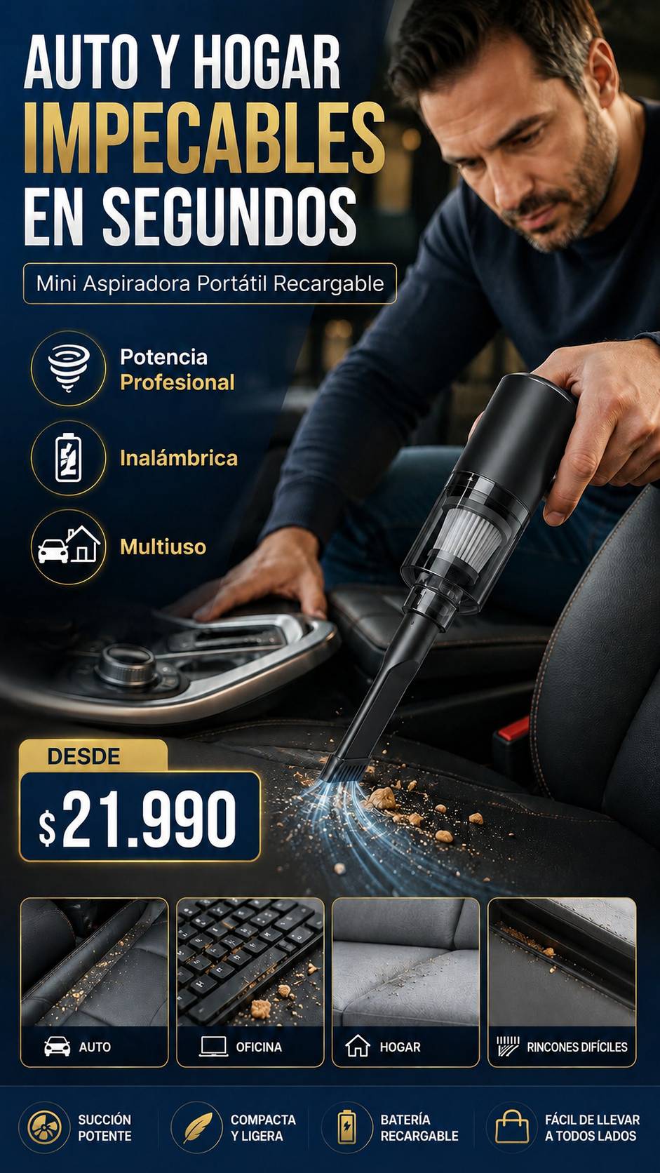 Mini Aspiradora Portátil Recargable — Auto y Hogar