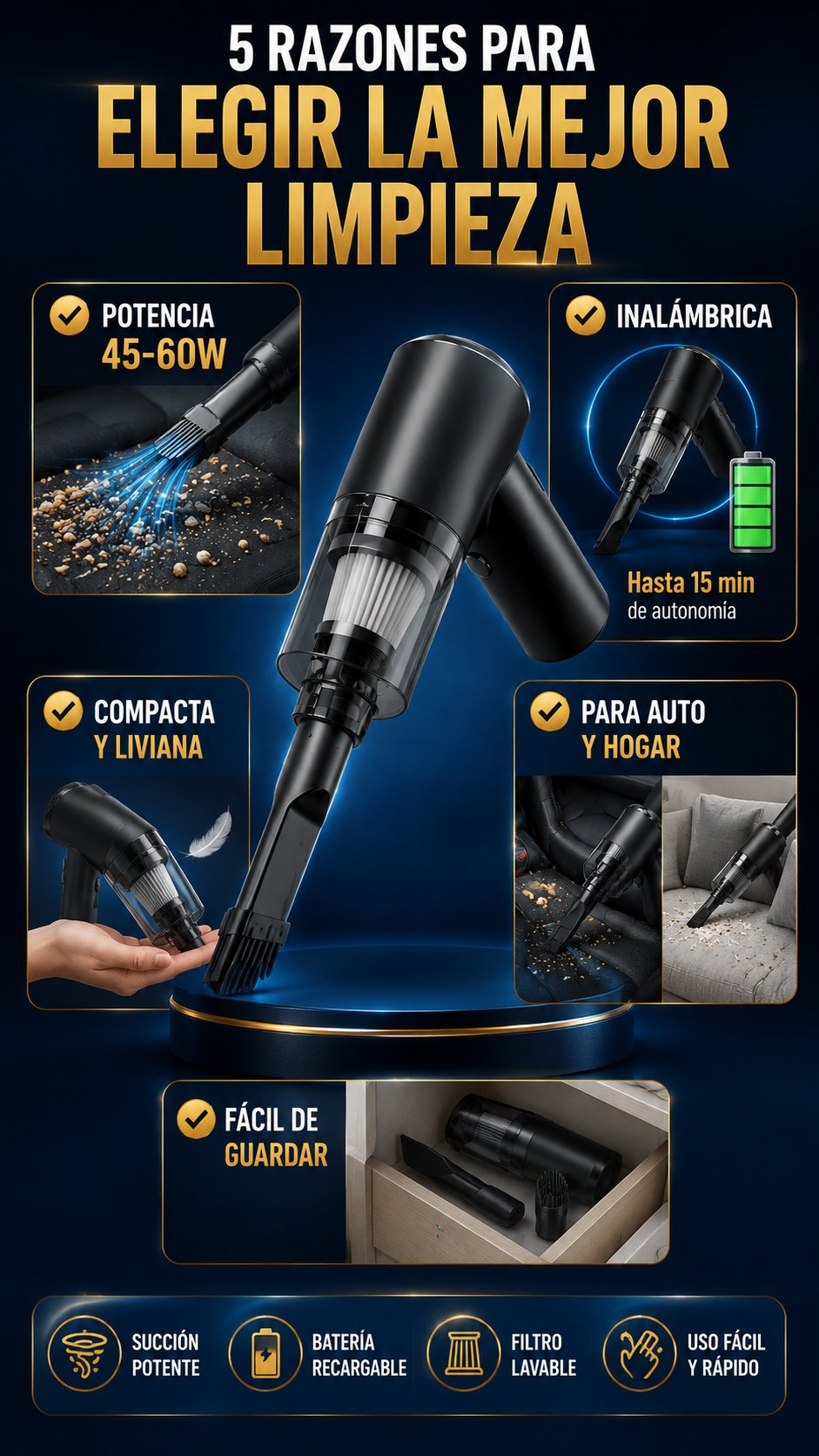 Mini Aspiradora Portátil Recargable — Auto y Hogar